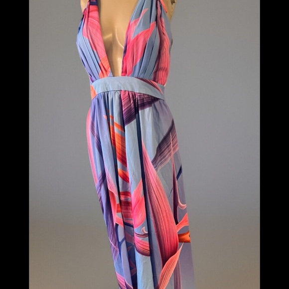 Floral statement Maxi Dress in Blue and Orange tangerine boho flowy bohemian 3Xl - Picture 4 of 7